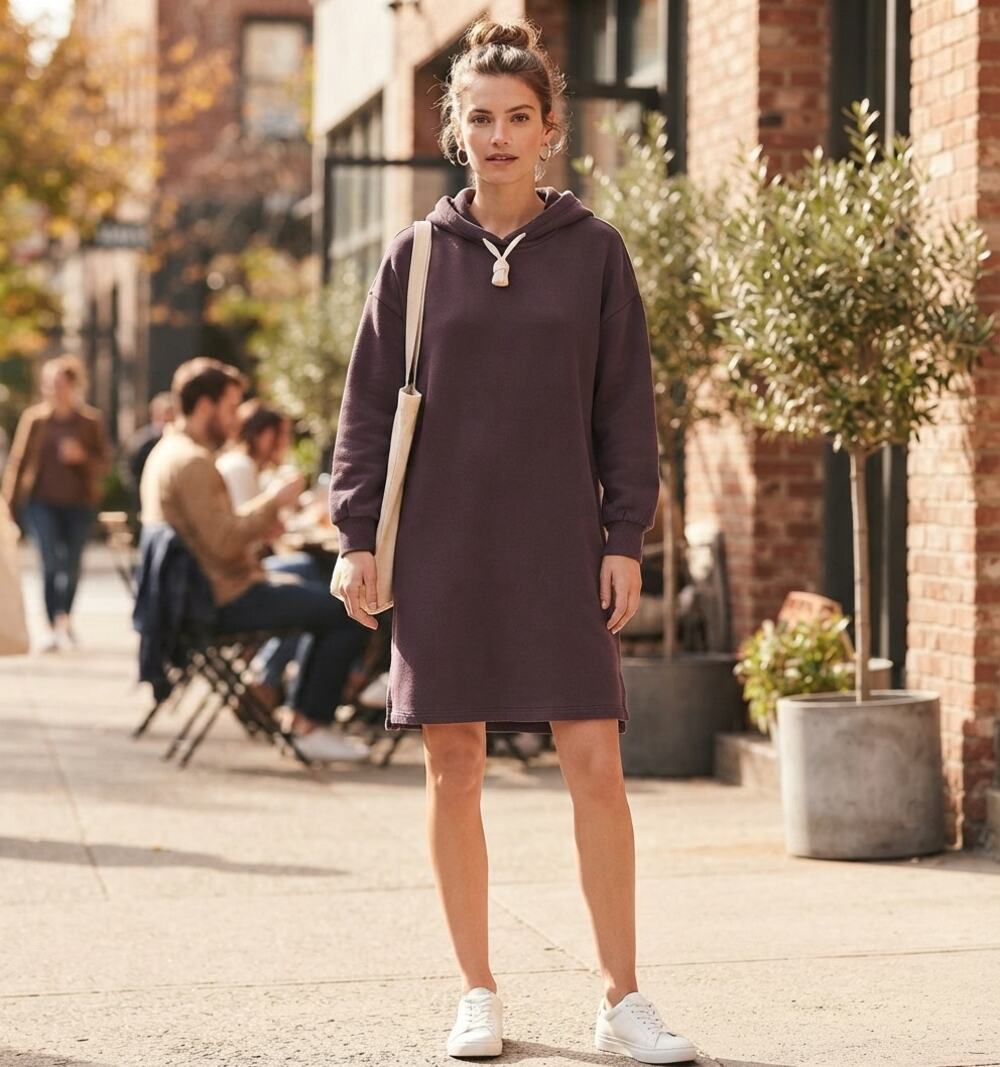 Madewell MWL Chocolate Brown BetterTerry Hoodie Pockets Sweatshirt Midi Dress, S